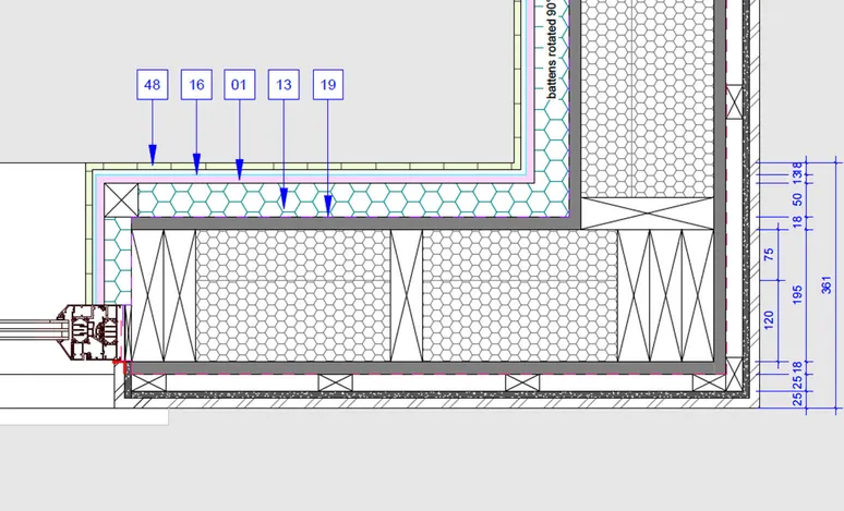 Architectural Technical detail of the timber-framed wall.