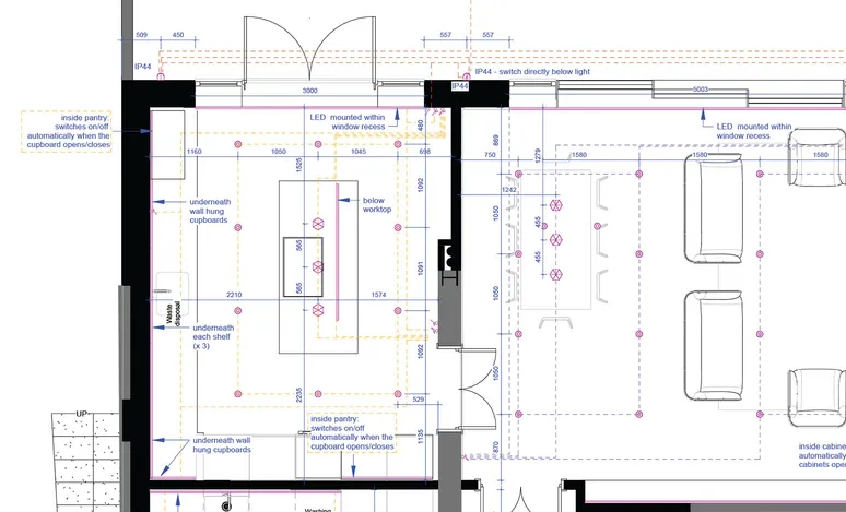 Part of the house floor plan showing lighting layout.